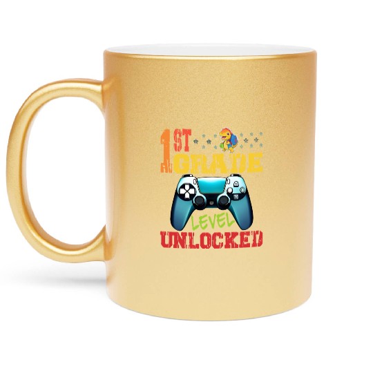 1st Grade Level Unlocked Gamer First Day Of School Metallic Mugs