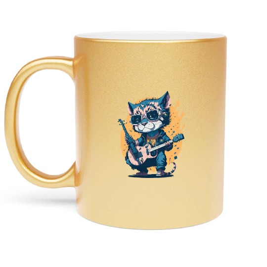 Cub Playing a Guitar Metallic Mugs