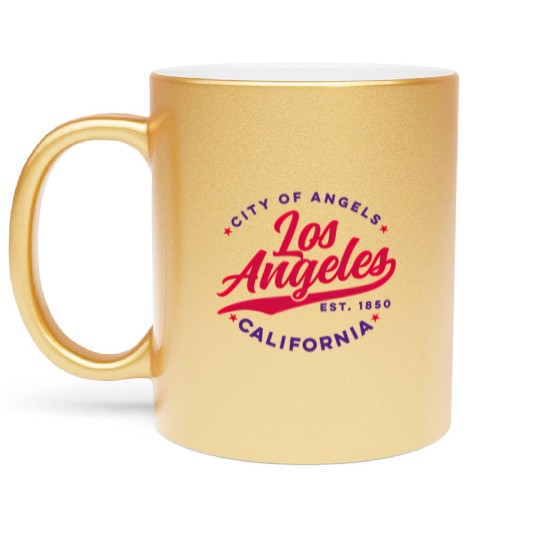 Los Angeles City Of Angels California Red Text Metallic Mugs