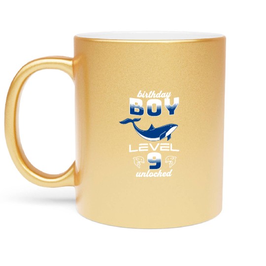 Birthday Boy Level 9 Unlocked Dolphin Lover 9th Metallic Mugs