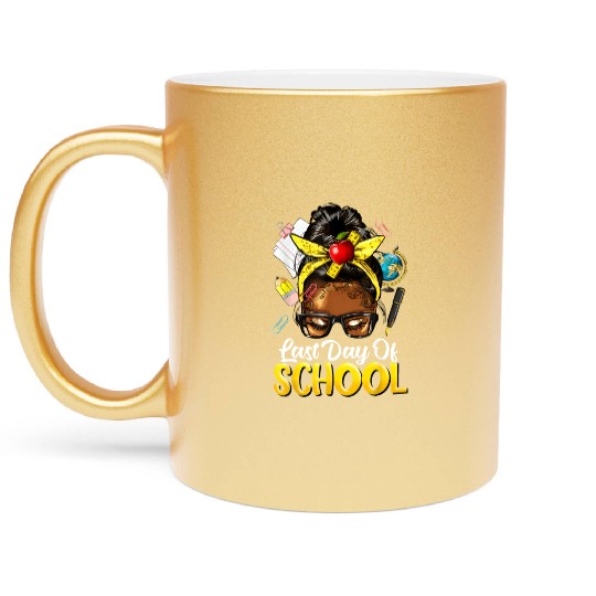 Teacher Black Afro African American Women Last Day Metallic Mugs