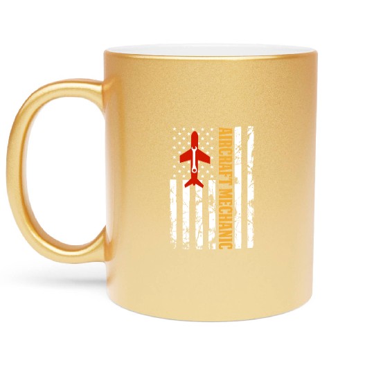 AIRCRAFT MECHANIC USA FLAG Metallic Mugs