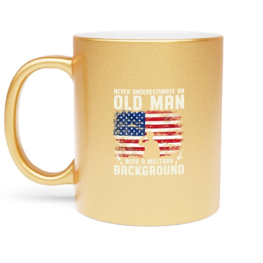 Never Underestimate An Old Man US Army Veteran Metallic Mugs