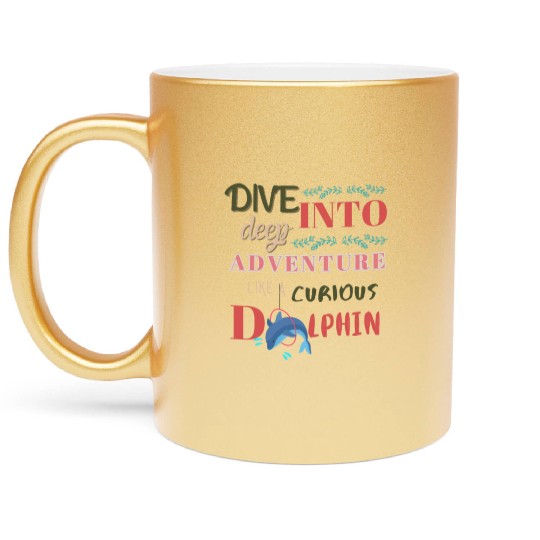 Curious Dolphin: Diving into the Deep Adventure Metallic Mugs