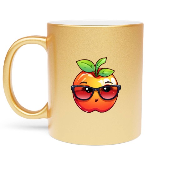 Cute Kawaii Apple with Glasses - Charming Fruit Metallic Mugs