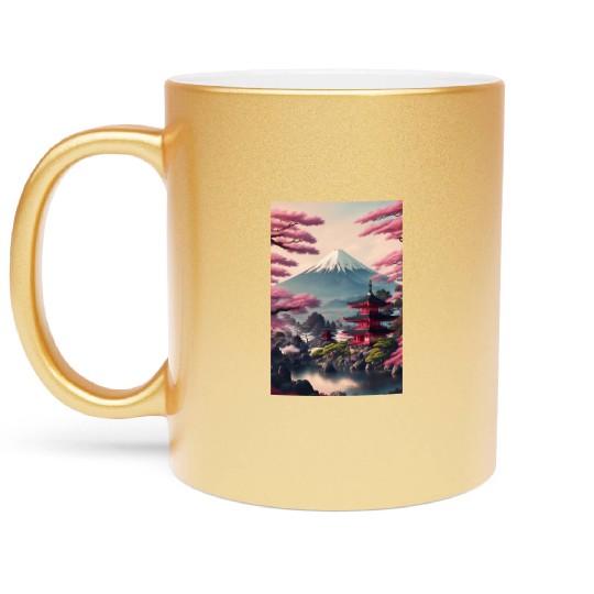 Asia Landscape Serene Mount Fuji Metallic Mugs