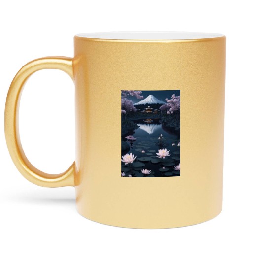 Asia Landscape by night Serene Mount Fuji Metallic Mugs