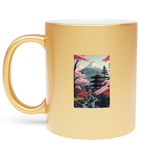 Asia Landscape Serene Mount Fuji Metallic Mugs