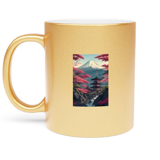 Asia Landscape Serene Mount Fuji Metallic Mugs