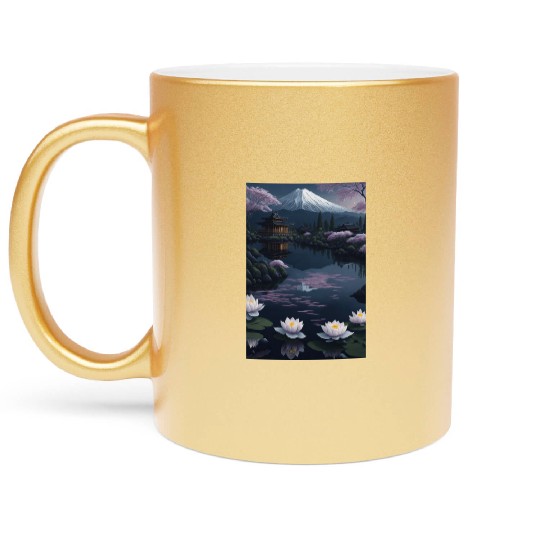 Asia Landscape by night Serene Mount Fuji Metallic Mugs