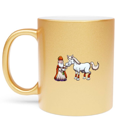 Saint Nicholas Feeding His Horse Metallic Mugs