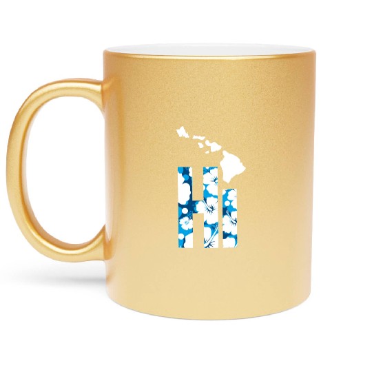 Hawaii Hi Hibiscus Blues Metallic Mugs