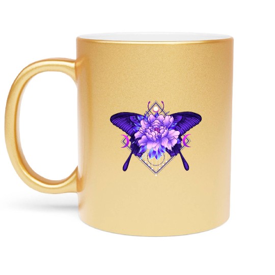 Peony Butterfly geometric tattoo Metallic Mugs