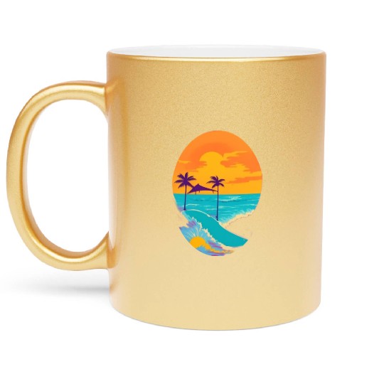 Golden Horizon: Serene Sunset & Surfing Paradise Metallic Mugs