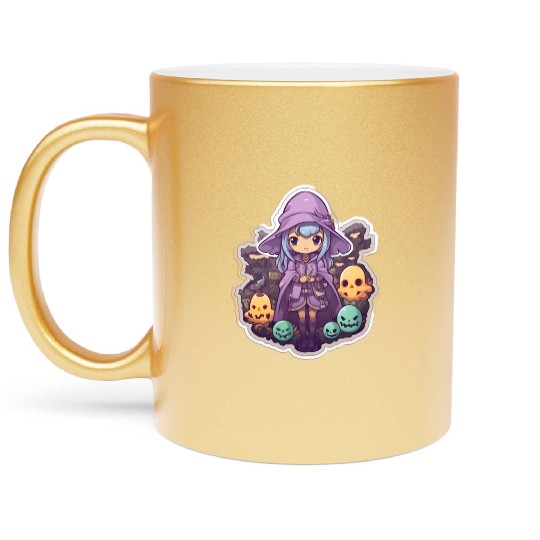 Cute Cartoonish Necromancer Summoning Friends Metallic Mugs