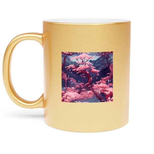 Anime Euphoria: Fantasy Cherry Blossom Dreamscape Metallic Mugs