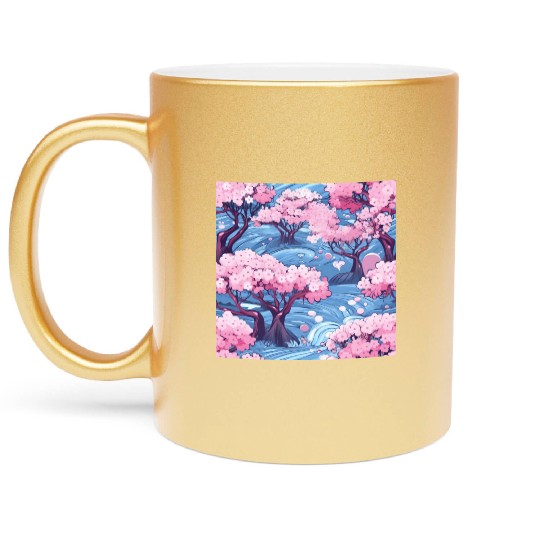 Anime Euphoria: Fantasy Cherry Blossom Dreamscape Metallic Mugs