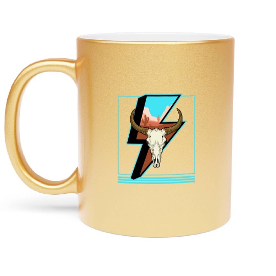 Cowboy Metallic Mugs, Lightning Cow Skull Dessert Cactus