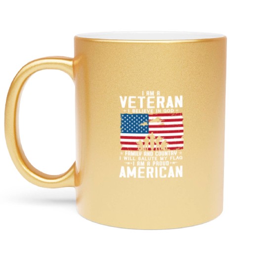 I Am A Proud American Veteran Metallic Mugs