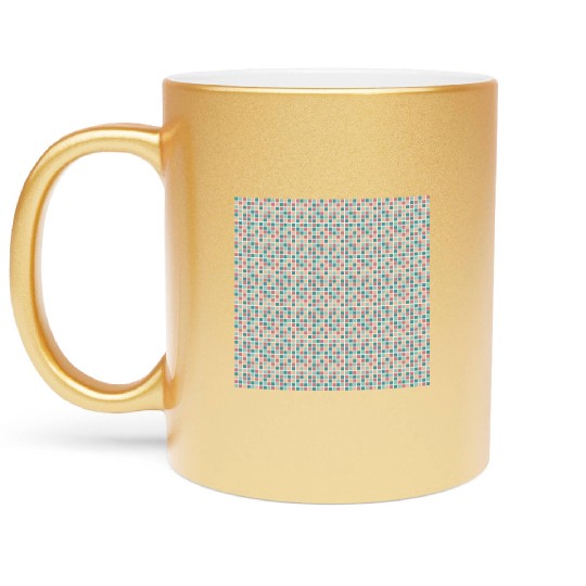 Retro Checkered Pattern Yellow Teal Coral Metallic Mugs