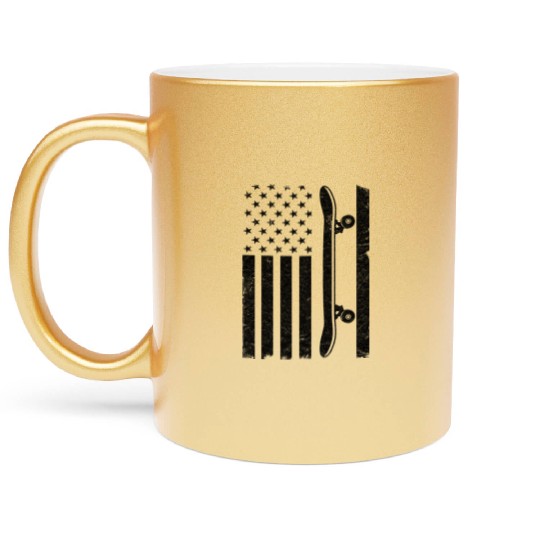 Us Flag Skateboard Patriotic 4th Of July Funny Metallic Mugs