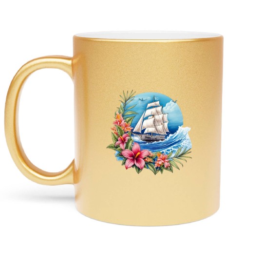 Sailing Ship Sailing Orchids Flowers Sailboat Metallic Mugs