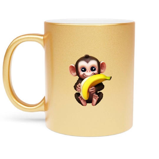 Chimpanzee with Banana - Monkey Lover Design Metallic Mugs