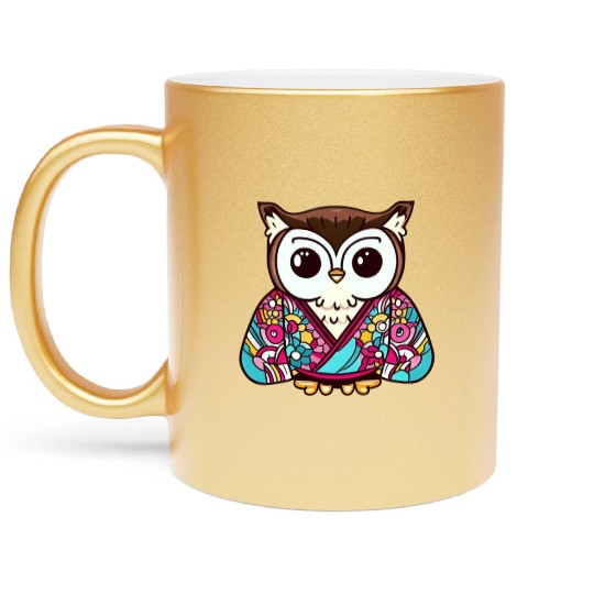 Japanese Kimono owl Metallic Mugs