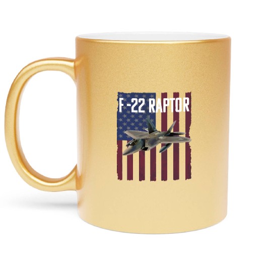 F 22 Raptor Aircraft USA Flag Metallic Mugs