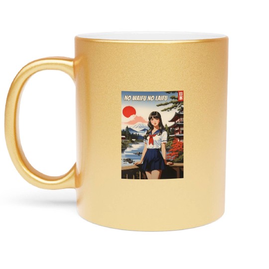 Funny Retro Art Style Anime Girl Japan Waifu Humor Metallic Mugs