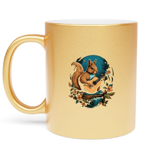 Squirrel playing a guitar Metallic Mugs
