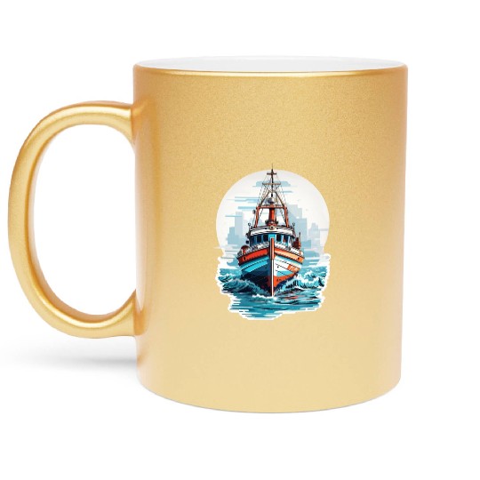 sailing at Sunset in a Vintage Wooden Boat Metallic Mugs