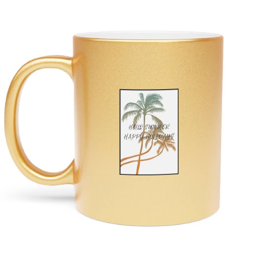 Hello summer, happy holidays Metallic Mugs