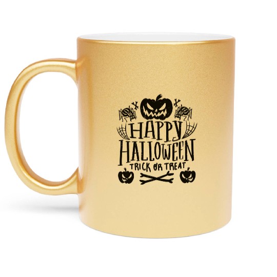 Happy Halloween Pumpkin Trick Or Treat Spider Metallic Mugs