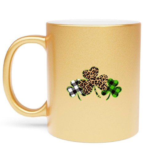 St Patricks Day Leopard Print Plaid Shamrock Metallic Mugs