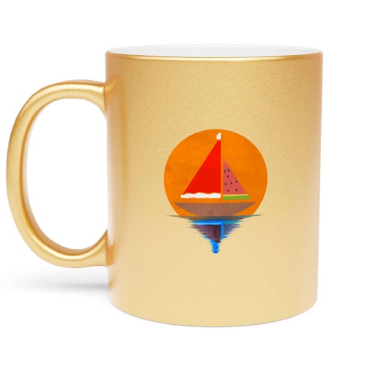 Sundown Sailing Ship Santas Hat Watermelon Metallic Mugs