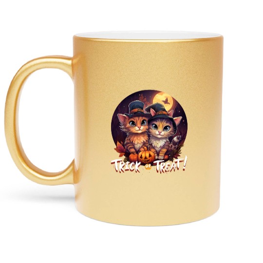 Halloween Trick or Treat Cute Cats Cat Lovers Metallic Mugs