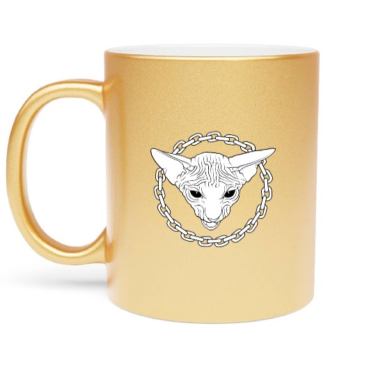 Mad White Sphynx Cat Metallic Mugs