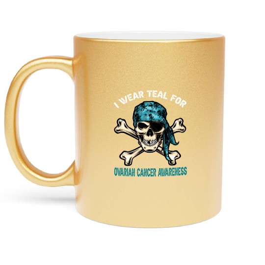 I Wear Teal For Ovarian Cancer Awreness Pirate Metallic Mugs