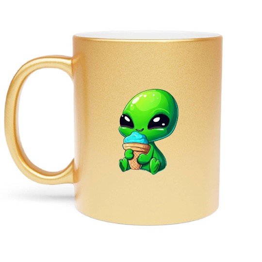 Alien Extraterrestrial Ice Blue Green Metallic Mugs