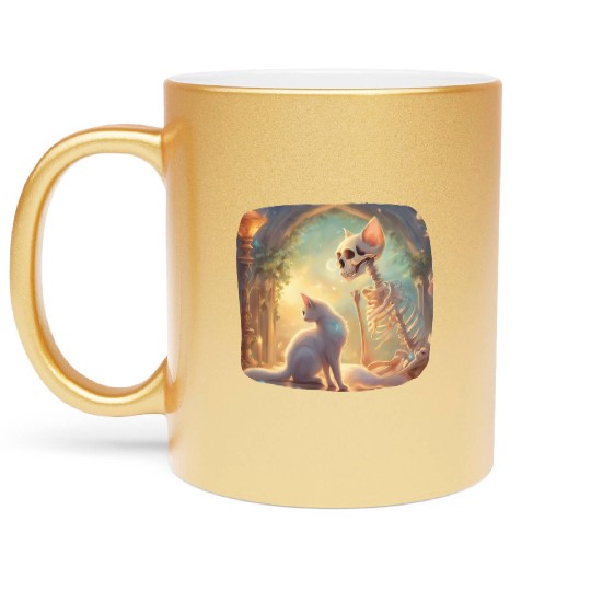 Skeleton And Cat Best Friends Kitten Funny Cats Lo Metallic Mugs