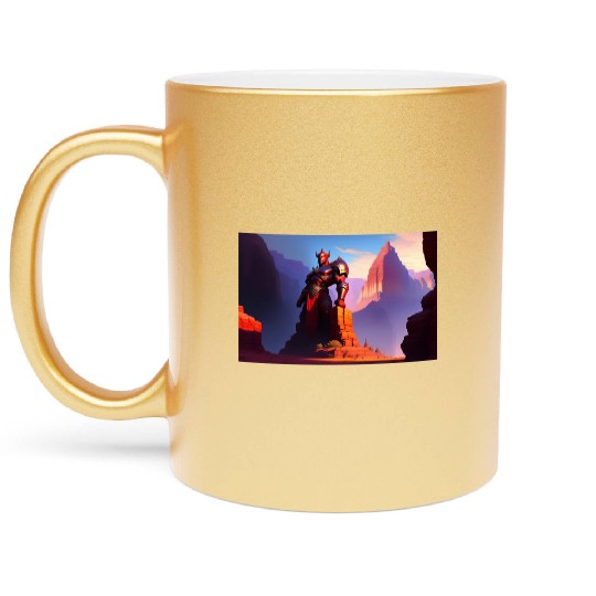 Khorne statue in the depths of the grand canyon Metallic Mugs