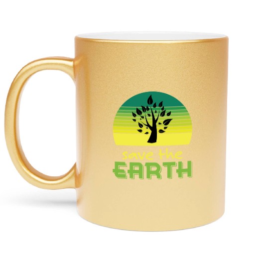 Save The Earth Retro Sunset Green Metallic Mugs