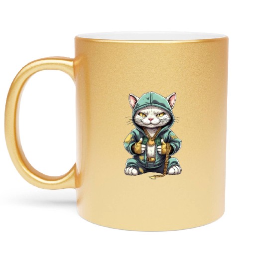 Funny Hip Hop Cat Lover Design Metallic Mugs