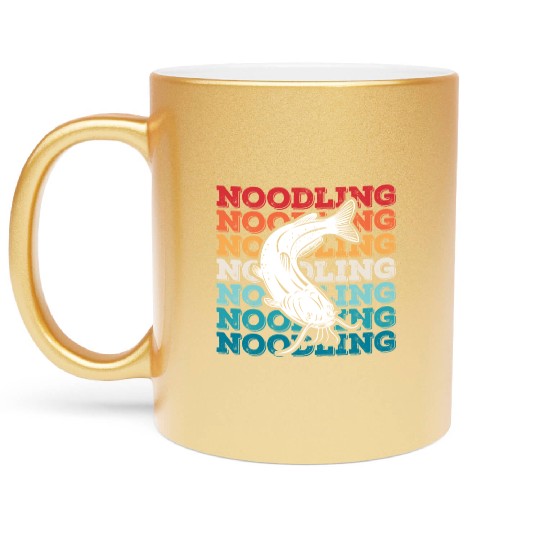Noodler Catfish Noodling Expert Flathead Fish Metallic Mugs