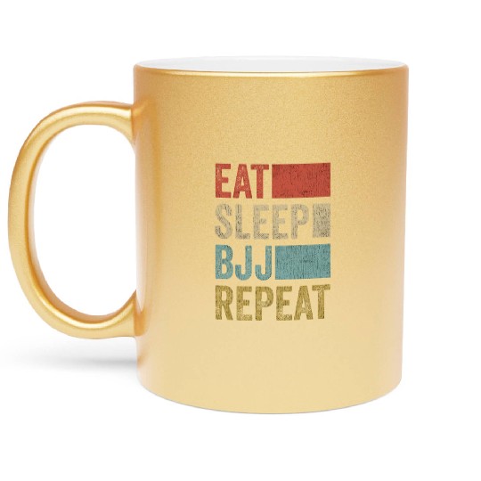 Stylish Retro 70´s Eat Sleep BJJ Repeat Metallic Mugs
