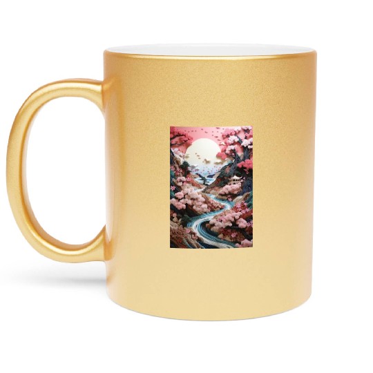 Mosaic Zen Garden River - Cherry Blossom Metallic Mugs