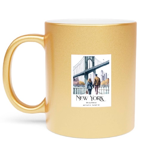 Watercolor painting loving couple in New York City Metallic Mugs