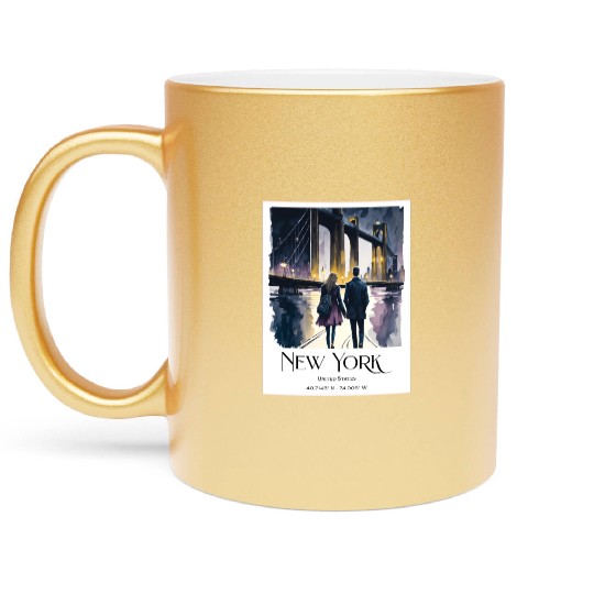 Watercolor painting loving couple in New York City Metallic Mugs