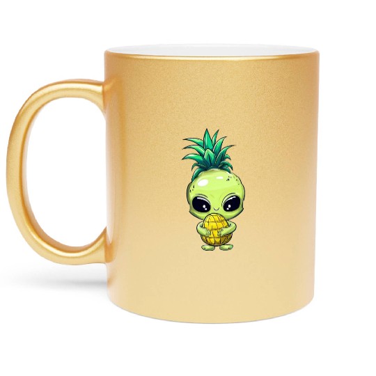 Pineapple-Hair Alien: Green & Funny Metallic Mugs